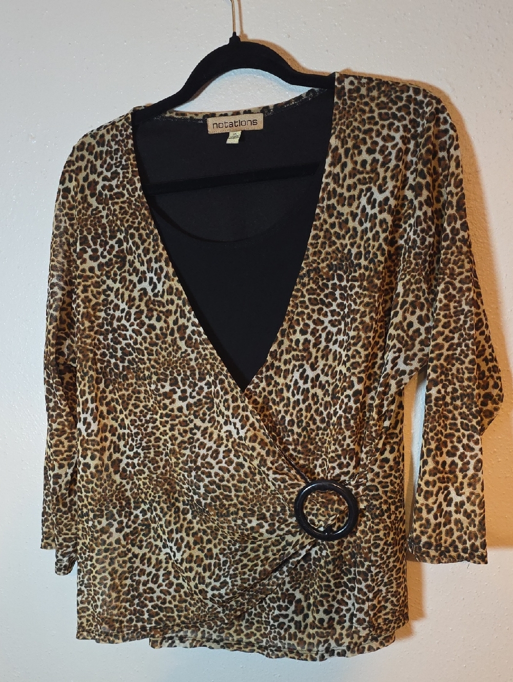 Notations Leopard-Print Wrap Blouse in Tan and Brown